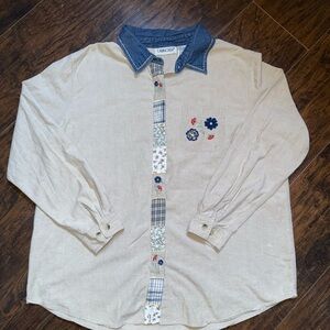 Cabin Creek Beige and Blue Women's Button Down Shirt